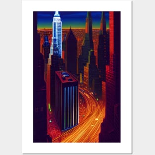 New York City at Night Comic Art Style Posters and Art